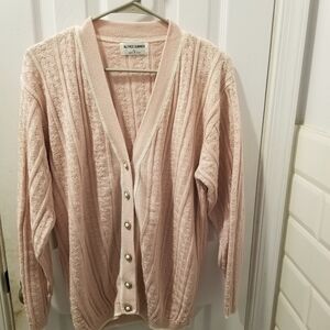 Vintage Alfred Dunner Light Pink Cable-Knit Button Cardigan